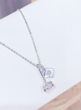 雷神之锤项链微镶锆石锁骨链环保电镀真金项链女创意个性饰品