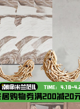 木质手工鱼摆件侘寂风民宿工艺品