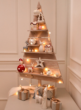 手工圣诞树木质1.2米橱窗装饰