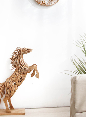 纯手工实木质马客厅电视柜摆件