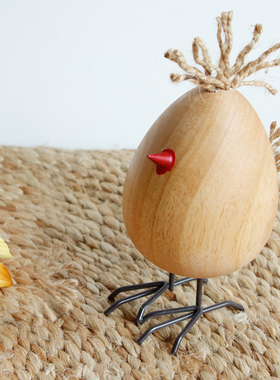 手工桌面摆件木质侘寂风创意小鸡