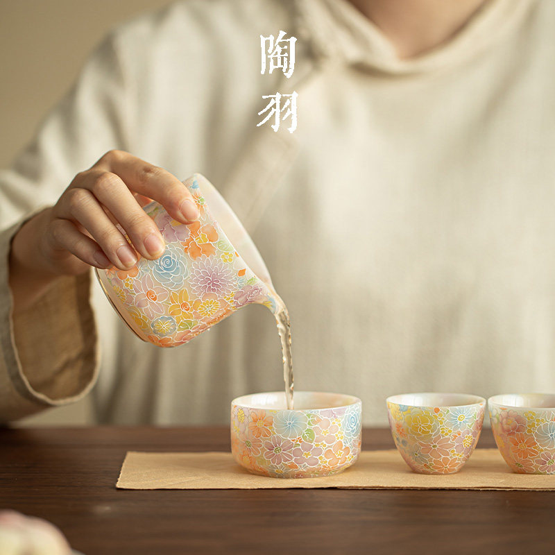 璞玉百花争艳快客杯陶瓷旅行茶具套装便携式一壶三杯户外露营泡茶,淘宝优惠券,粉丝福利购,淘宝优惠卷