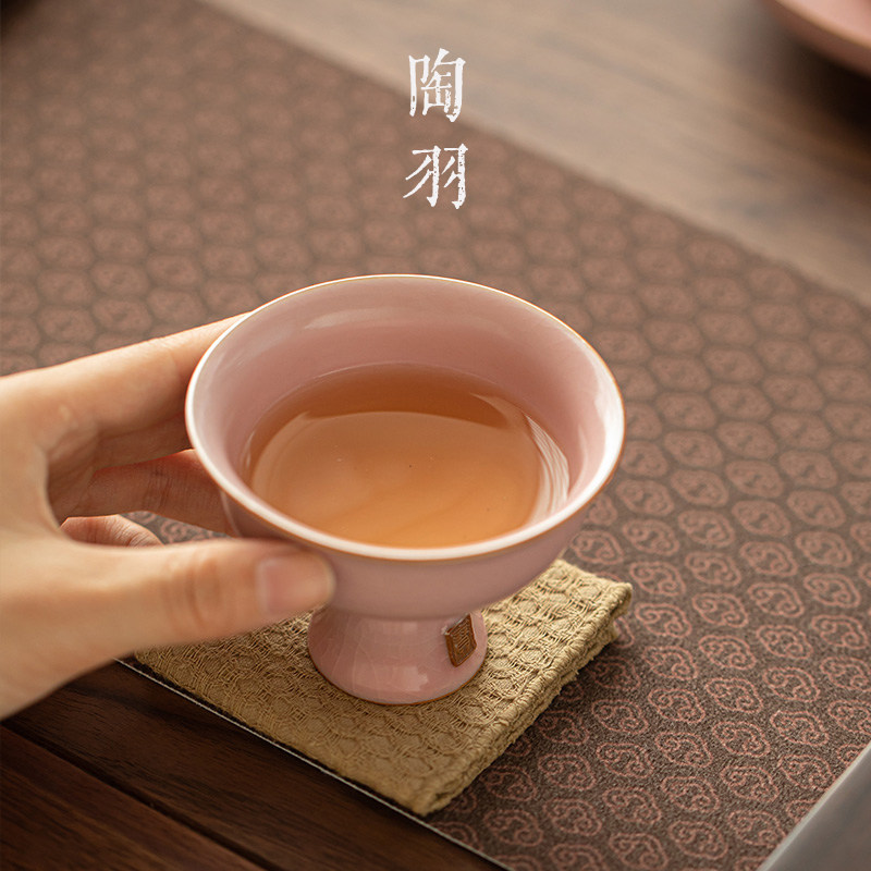仿宋粉汝窑高足主人杯高档陶瓷茶杯个人专用单杯功夫茶具品茗杯