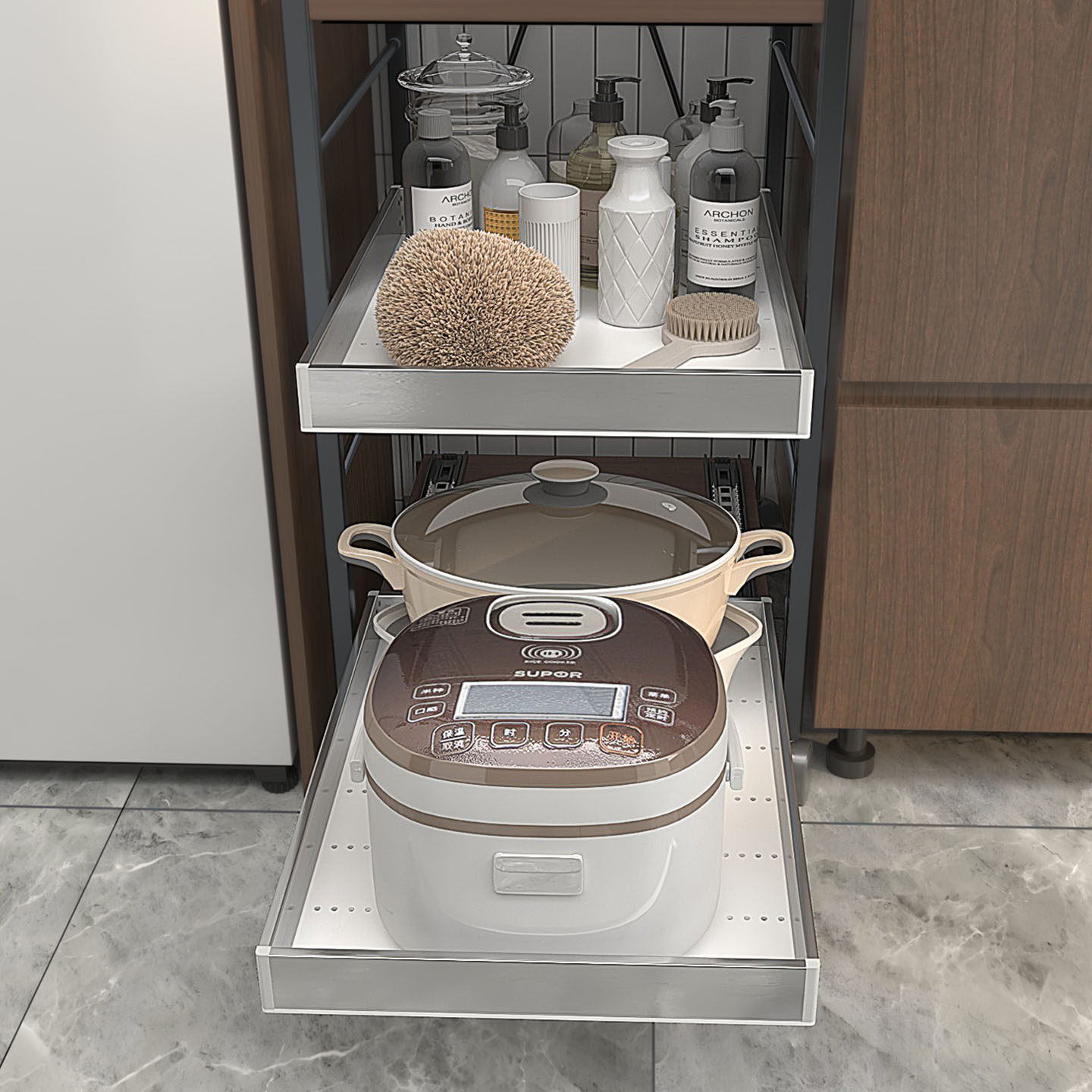 橱柜架子改造带轨道抽屉收纳托盘厨房储物拉篮送滑轨环保半不锈钢,淘宝优惠券,粉丝福利购,淘宝优惠卷