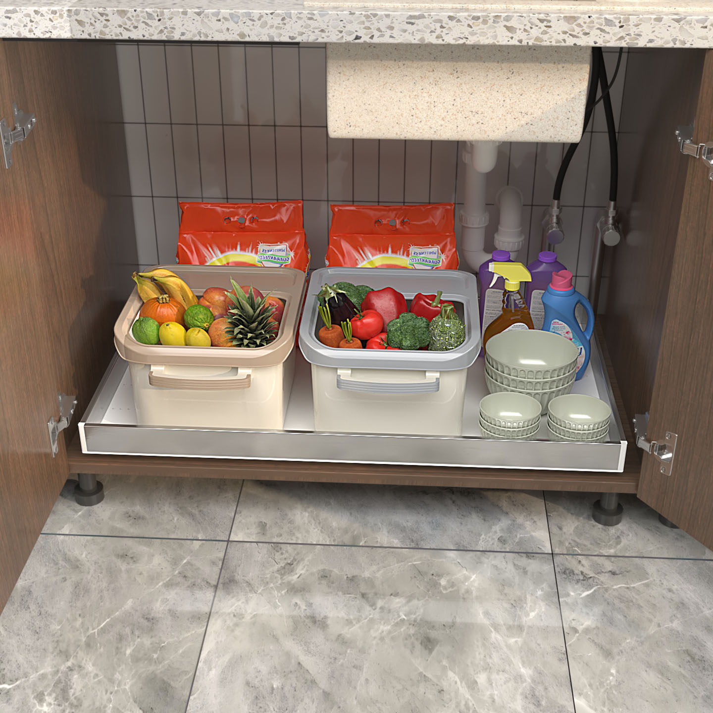 橱柜架子改造带轨道抽屉收纳托盘厨房储物拉篮送滑轨环保半不锈钢,淘宝优惠券,粉丝福利购,淘宝优惠卷