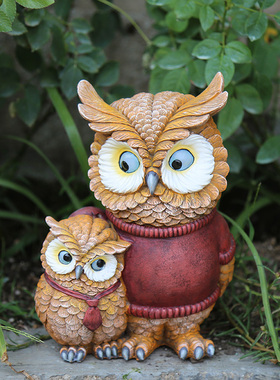 花园小摆件庭院装饰户外创意树脂工艺品可爱小动物卡通猫头鹰摆件