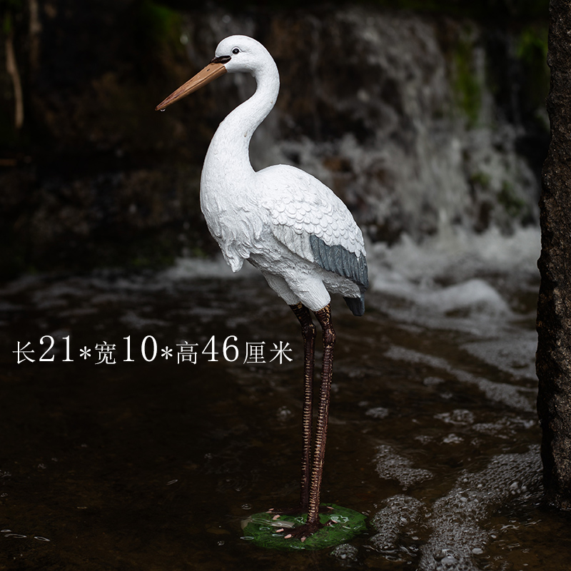 花园庭院户外假山鱼池装饰造景摆件仿真仙鹤摆件树脂动物白鹭摆件-图0