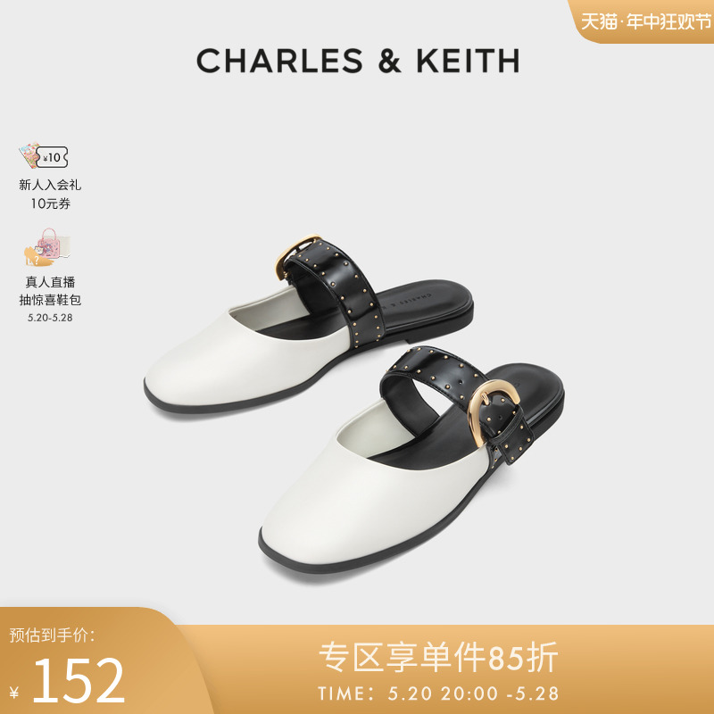 CHARLES&KEITH春夏女鞋CK1-70580187时尚拼色低跟穆勒拖鞋女外穿