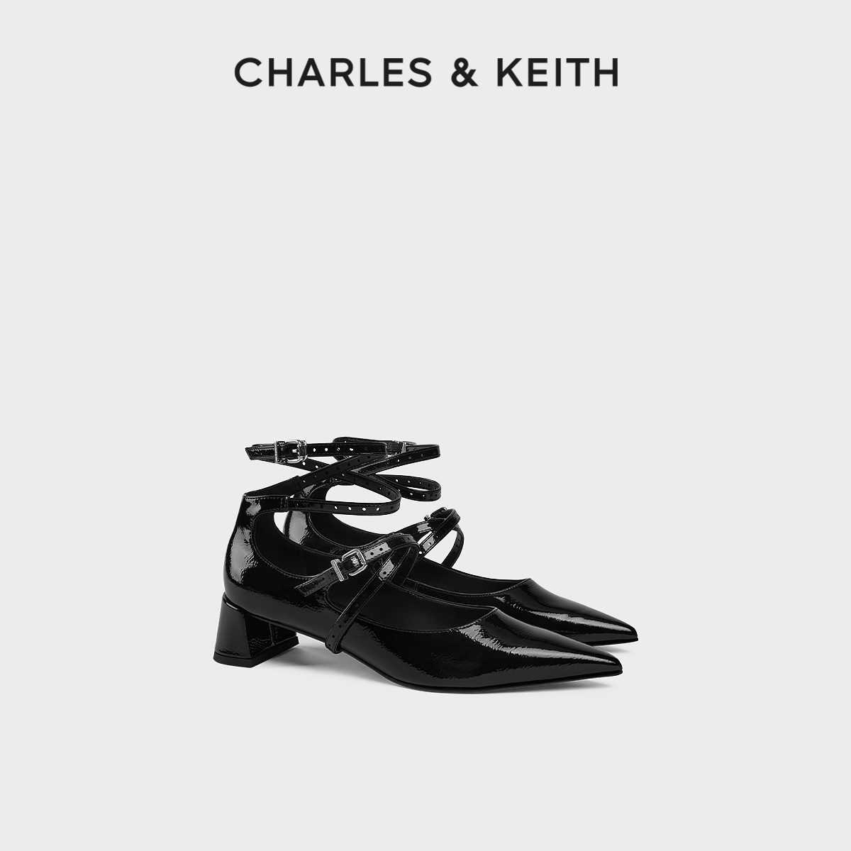 CHARLES&KEITH24春夏新款CK1-60580286时尚交叉细带尖头玛丽珍鞋-图0