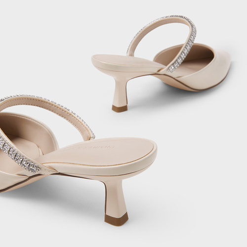 CHARLES&KEITH春季女鞋CK1-60920353亮钻一字带尖头高跟穆勒拖鞋 - 图2