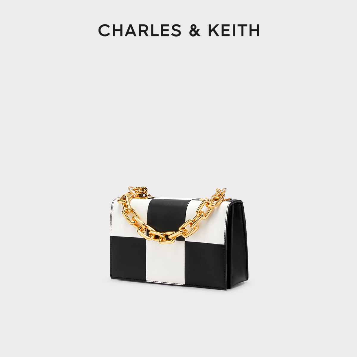CHARLES&KEITH秋冬女包CK2-80782007方格链条单肩斜挎小方包女 - 图0