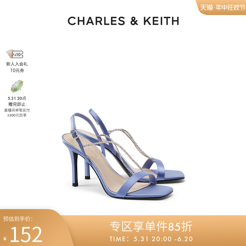 CHARLES＆KEITH春夏女鞋CK1-60280328时尚半宝石链条饰高跟凉鞋女 - 图0