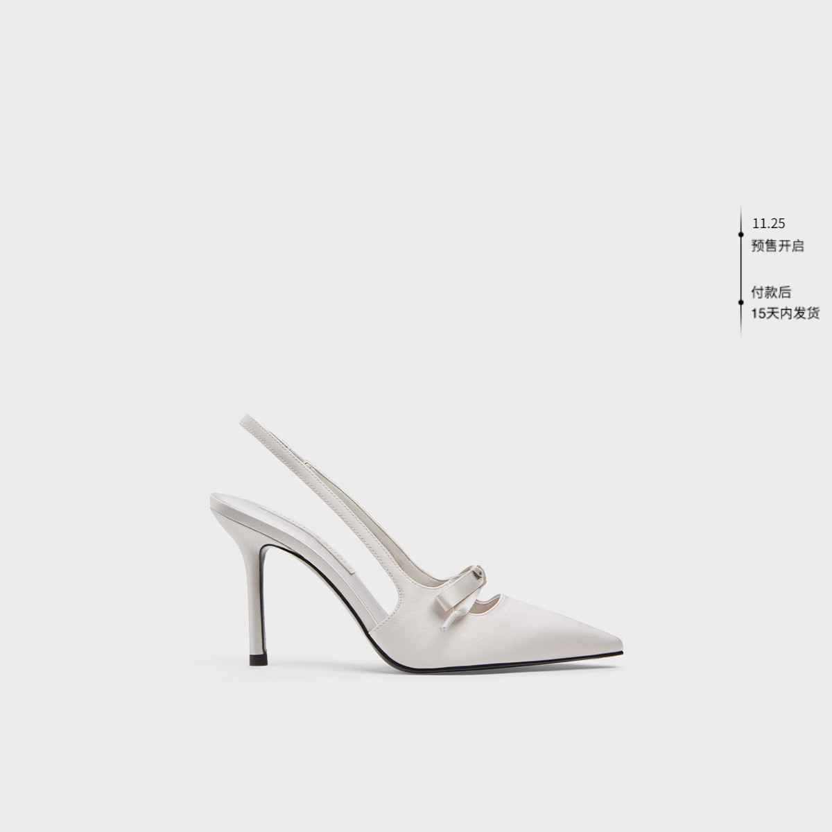 CHARLES&KEITH秋冬女鞋CK1-60361556缎面蝴蝶结尖头高跟凉鞋婚鞋 - 图0