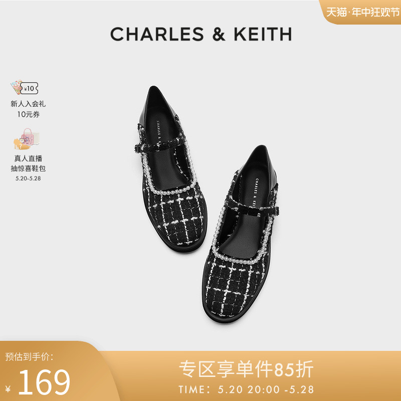 CHARLES&KEITH春夏女鞋CK1-70380959女士平底珍珠玛丽珍鞋单鞋女 - 图0