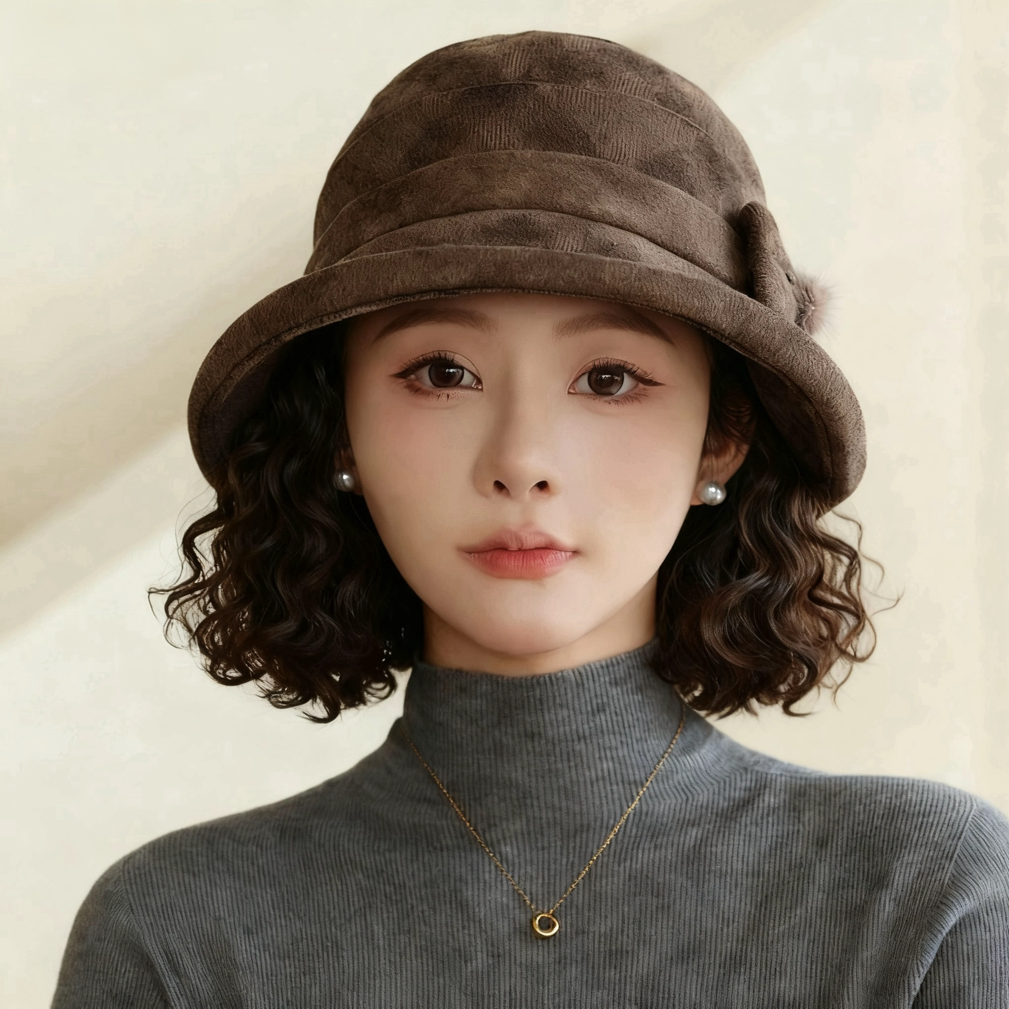 帽子假发一体女秋冬新款羊毛呢渔夫帽短卷发梨花卷气质中老年妈妈,淘宝优惠券,粉丝福利购,淘宝优惠卷