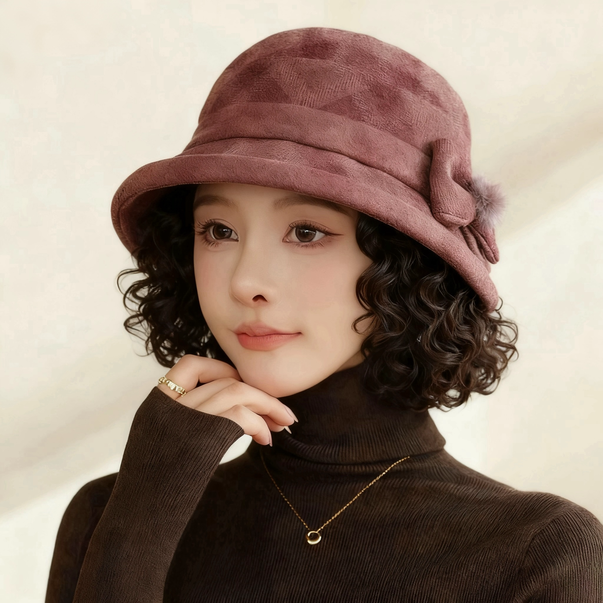 帽子假发一体女秋冬新款羊毛呢渔夫帽短卷发梨花卷气质中老年妈妈,淘宝优惠券,粉丝福利购,淘宝优惠卷