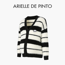 French ARIELLE DE PINTO Pregnancy Woman Dress Autumn Winter Money small Bear striped Buffy Fur Coat Cardiff Coat