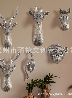 创意动物头树脂壁挂摆件玄关客厅