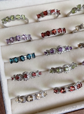 末泽 彩宝天然水晶ins复古辣妹戒指ins小众饰品11.21活口排戒合集