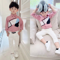 Boy Shirt CUHK Boy 2023 Fall New Splicing Long Sleeve Shirt Child Foreign Air Korea Tides Baby Blouse