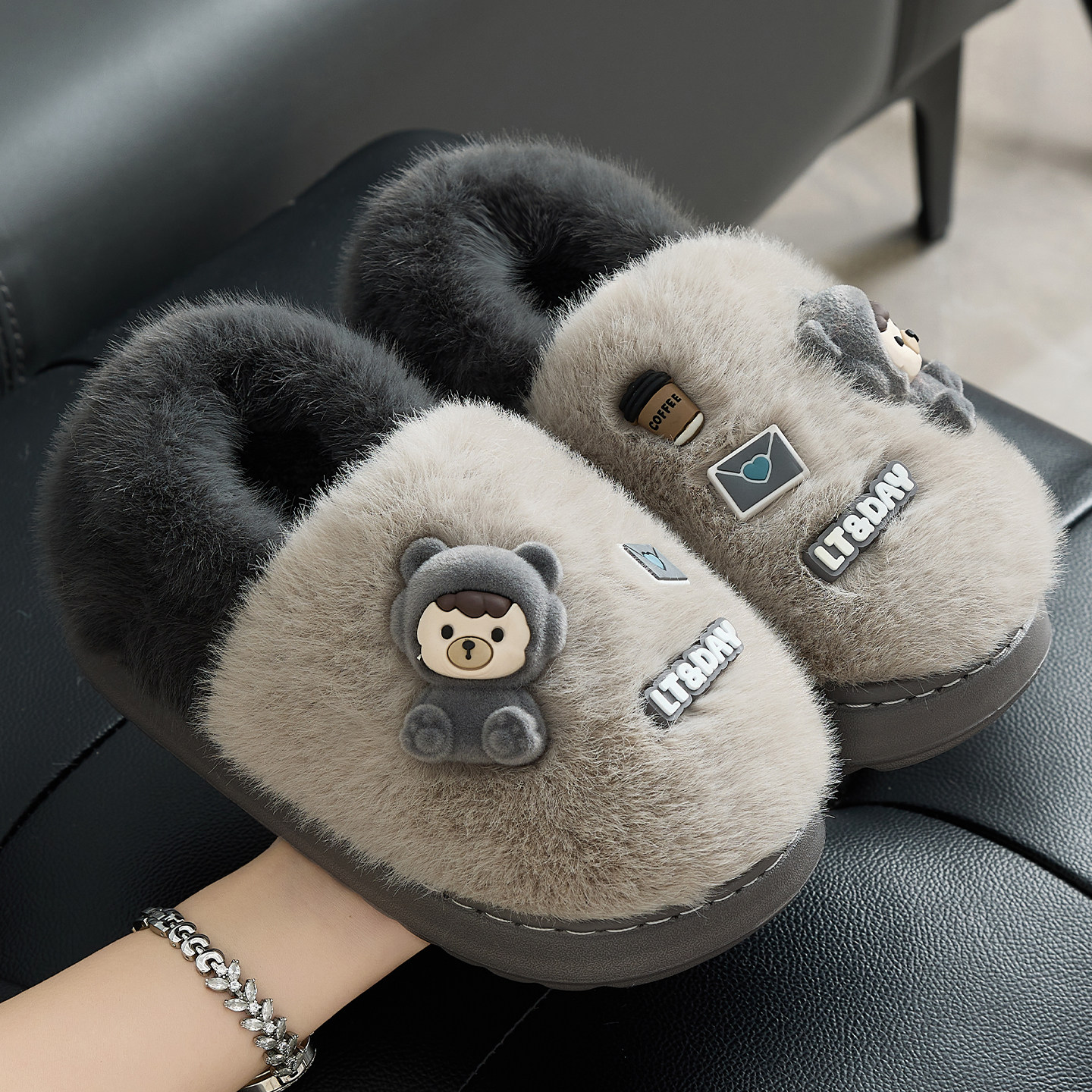 儿童卡通棉拖鞋男童冬季室内居家棉鞋宝宝毛毛绒包跟厚底防滑女孩,淘宝优惠券,粉丝福利购,淘宝优惠卷