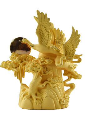 松鹤延年绒沙金工艺品摆件仙鹤祝寿礼品老人礼物送长辈大寿家居