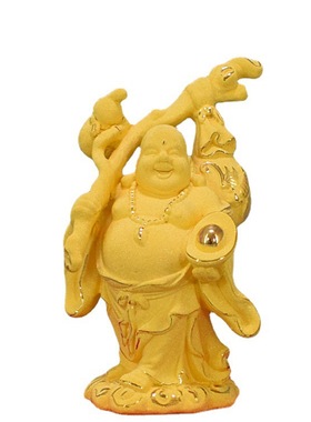 绒沙金弥勒佛大肚笑佛像摆件入伙客厅玄关位家居店铺摆设笑佛工艺