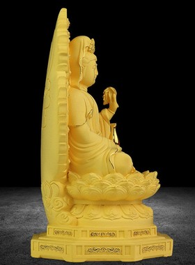 观音菩萨摆件 绒沙金家用店铺供奉 莲花观音坐像客厅装饰品工艺品