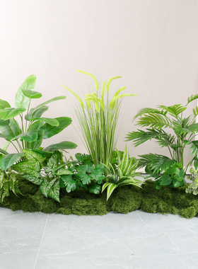 莱雅花艺 仿真绿植造景橱窗布置花箱装饰摆件花槽苔藓景观隔断