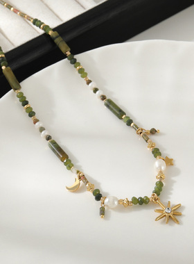 英国cherry kitty复古花绿石多巴胺手工串珠项链女夏季高级