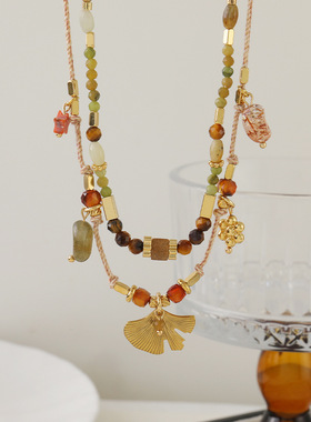 英国cherry kitty虎眼石串珠项链女双叠戴高级感原创设计复古