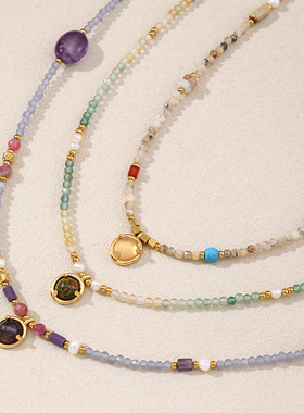 英国Cherry Kitty清凉一夏~波西米亚甜美彩色石头串珠项链浪漫