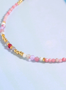 英国cherry kitty夏日清新彩色复古串珠项链波西米亚石颈链小众