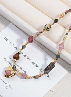 英国cherry kitty新款粉色心动红纹石项链多巴胺高级感波西米亚