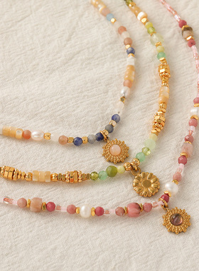 英国cherry kitty新款多巴胺浅色红纹石项链不掉色女贝壳串珠