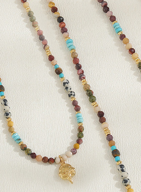 英国cherry kitty原创彩色猫头鹰吊坠串珠项链 撞色民族斑点石