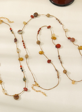 英国cherry kitty复古酒红色系小众石玛瑙高级毛衣链串珠长款项