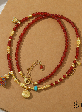 英国cherry kitty原创新中式彩色滴油串珠项链红玛瑙福袋轻