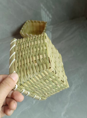 竹编篮方形果盘手工编竹筐餐厅小收纳配料筐菜篮家用竹篮装豆芽筐