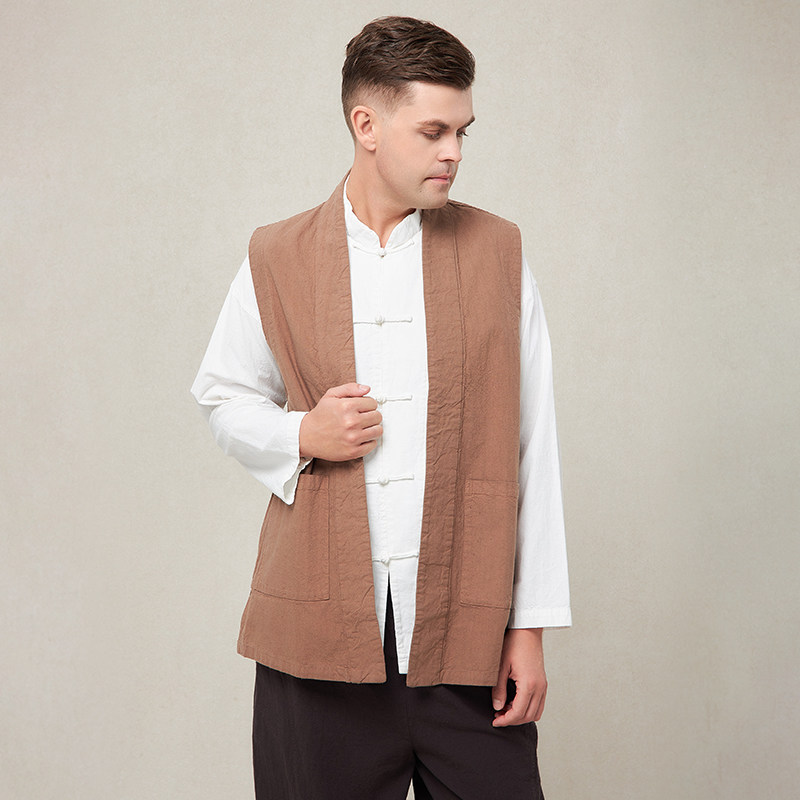 【照本堂男装】秋季新款棉麻上衣男风尚立领16支亚麻马甲M12257,淘宝优惠券,粉丝福利购,淘宝优惠卷