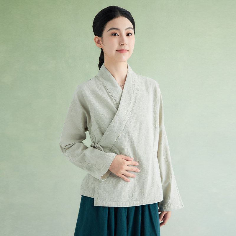 照本堂2025秋季新款棉麻亚麻上衣女高端中式汉服国风茶服舒适21支