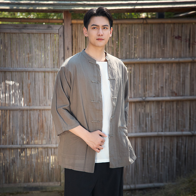 【照本堂】2025夏季新款棉麻上衣衬衫男五盘扣亚麻40支衬衣M1901,淘宝优惠券,粉丝福利购,淘宝优惠卷