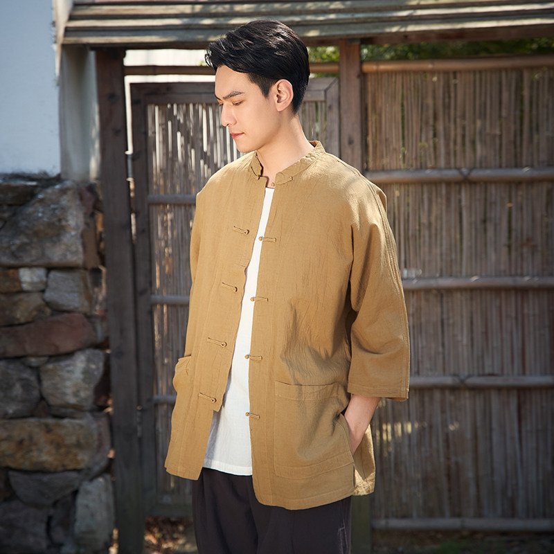 【照本堂】2025夏季新款棉麻上衣衬衫男五盘扣亚麻40支衬衣M1901,淘宝优惠券,粉丝福利购,淘宝优惠卷