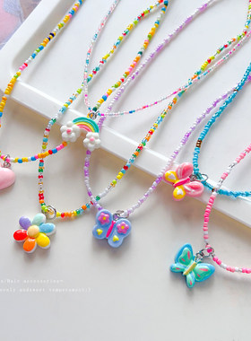 2026新款儿童项链童趣串珠彩珠女孩爱心蝴蝶结吊坠百搭公主风配饰