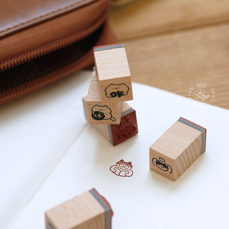 可爱中分猫迷你木质印章手帐常用表情计划日程打卡日历记录手账章,淘宝优惠券,粉丝福利购,淘宝优惠卷