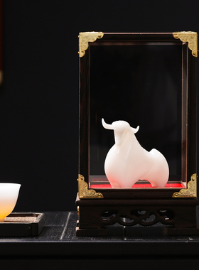 冰种璞玉守望者白色陶瓷牛摆件家居装饰品客厅办公室工艺品装饰
