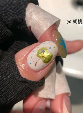 韩系少女心ins风青苹果法式波点星星猫眼短椭圆新款跳色美甲贴片