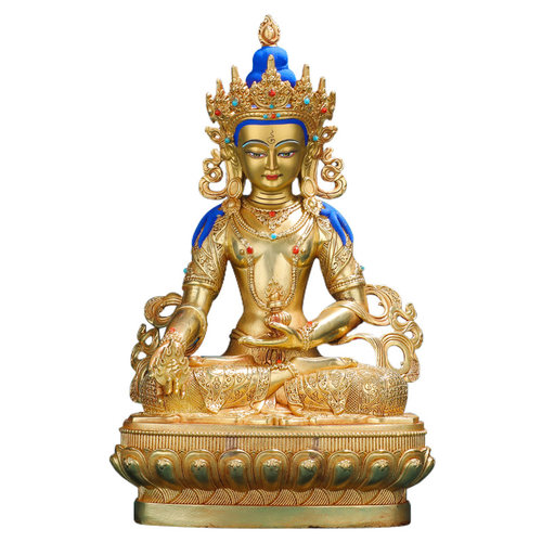 地藏王佛像摆件纯铜精工仿尼泊尔全鎏金雕花藏密宗地藏王菩萨佛像 - 图3
