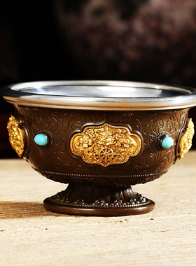 供水碗圣水杯西藏供水杯雕花八吉祥供水杯 供高脚贡杯7个带内胆