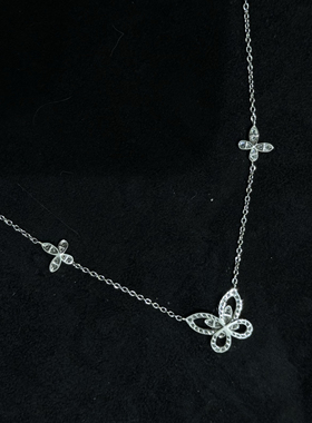 GF幻影蝴蝶S925纯银电镀白金钻石项链轻奢小众高级锁骨链送人礼物